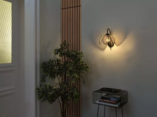 Fali lámpa, dekoratív, E27, bézs színű, rattan, lótusz, Osram