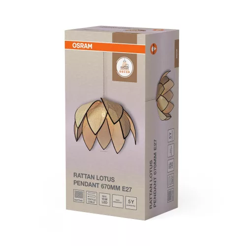 Dekoratív E27 bézs színű dekor rattan Lotus Osram mennyezeti lámpa
