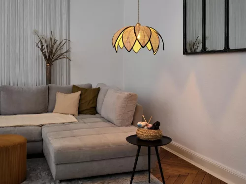 Dekoratív E27 bézs színű dekor rattan Lotus Osram mennyezeti lámpa