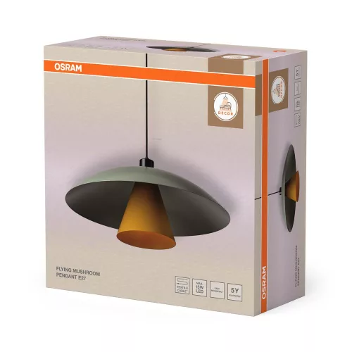 Dekoratív E27 zöld-sárga dekor repülő gomba alakú mennyezeti lámpa Osram