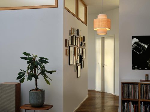 Dekoratív mennyezeti lámpa, E27, bézs, raffia dekorációs burkolat, Osram