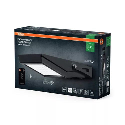 Endura Flood Osram LED kültéri reflektor 10W 1200lm 4000K 95° napelemes fekete IP65 mozgás- és alkonyérzékelővel