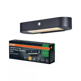   LED napelemes homlokzati fali lámpa, 6W, 540lm, 3000K, meleg, 120°, napelemes, fekete, IP44, mozgás- és alkonyérzékelővel, Endura Style, Osram