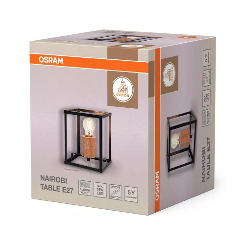 Asztali lámpa, asztali lámpa, E27, dekoratív fekete dekoráció, Osram
