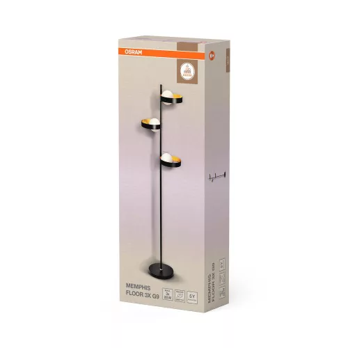 Állólámpa, álló, 3x G9, dekoratív fekete, Osram