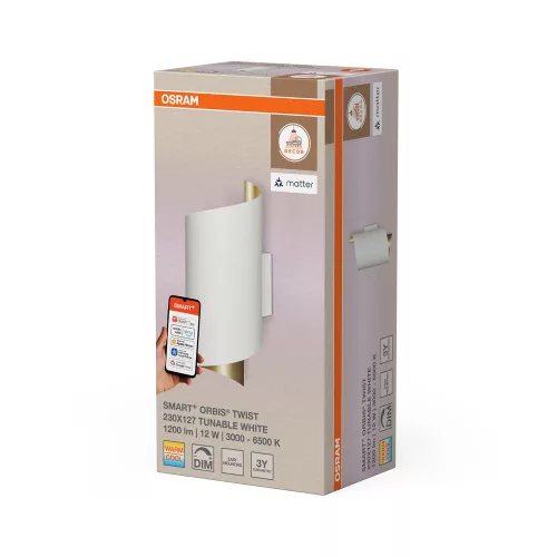 Felületre szerelhető LED fali lámpa 12W 900lm 3000-6500K CCT 120° dimmelhető fehér SMART WiFi Matter Osram