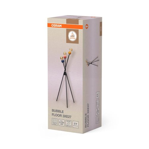 Állólámpa, 3x E27, dekoratív fekete, Osram