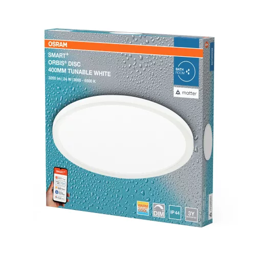LED Mennyezeti Lámpa Felületre Szerelt Fürdőszobai Lámpatest 24W 1900lm 3000-6500K CCT Kerek Fehér IP44 Smart+ WiFi Matter Orbis Osram