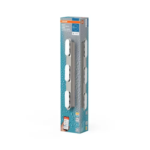 LED fürdőszobai lámpa, felületre szerelhető, 20W, 1600lm, 3000-6500K, CCT, téglalap alakú, ezüst, IP44, Smart+ WiFi, Matter Orbis, Osram