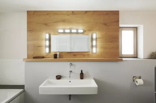 LED fürdőszobai lámpa, felületre szerelhető, 20W, 1600lm, 3000-6500K, CCT, téglalap alakú, ezüst, IP44, Smart+ WiFi, Matter Orbis, Osram