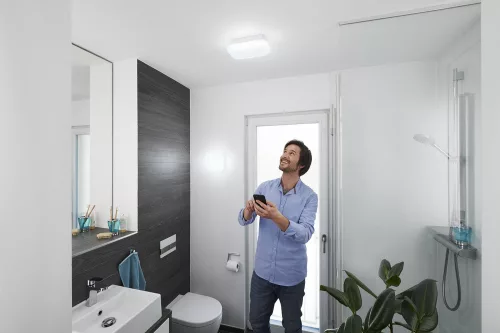 LED Fürdőszobai Mennyezeti Lámpa, Felületre Szerelt, 12W, 1000lm, 3000-6500K CCT, Téglalap Alakú, Fehér, IP44, Smart+ WiFi, Matter Orbis, Osram