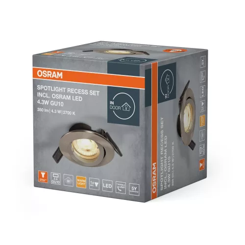 Süllyesztett LED spot lámpatest GU10 4.3W 2700K meleg fényű 345lm nikkel Twistlock Osram