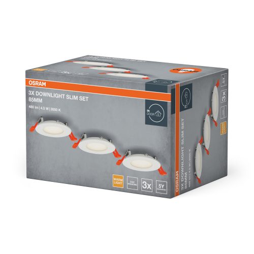 3 db-os süllyesztett halogén LED mennyezeti spotlámpa, kerek, 4,5 W, 720 lm, 3000 K, meleg fehér, Osram mélysugárzó