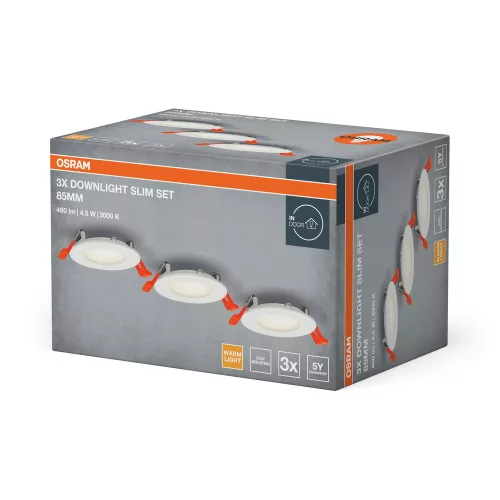 3 db-os süllyesztett halogén LED mennyezeti spotlámpa, kerek, 4,5 W, 720 lm, 3000 K, meleg fehér, Osram mélysugárzó