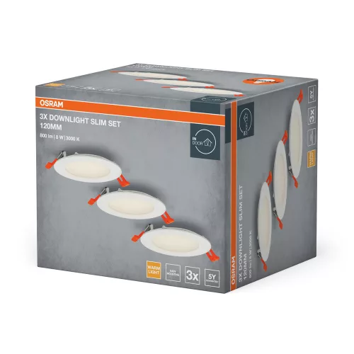 3 db-os süllyesztett halogén LED mennyezeti spotlámpa, kerek, 8 W, 550 lm, 3000 K, meleg fehér, Osram mélysugárzó