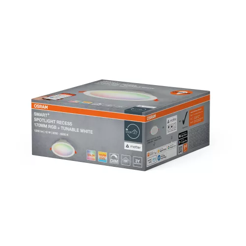 Kerek süllyesztett mennyezeti LED spot lámpa 12W 3000-6500K CCT RGB 1200lm 110° dimmelhető fehér SMART WiFi Matter Osram