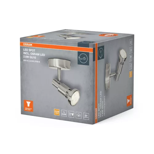 Mennyezeti lámpa SPOT TUBA Reflektor lámpatest G10 2.6W 2700K meleg fényű 230lm ezüst Spot Osram
