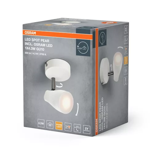 Mennyezeti lámpa SPOT TUBA Reflektor lámpatest GU10 4.3W 2700K meleg fényű 210lm fehér Spot Pear Osram