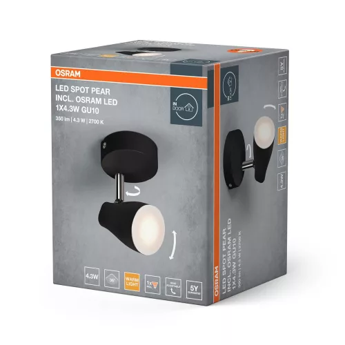 Mennyezeti lámpa SPOT TUBA Reflektor lámpatest GU10 4.3W 2700K meleg fényű 210lm fekete Spot Pear Osram