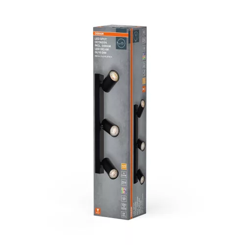 Mennyezeti lámpa SPOT TUBA Reflektor lámpatest GU10 13.6W 2700K meleg fényű 690lm fekete Spot Octagon Osram