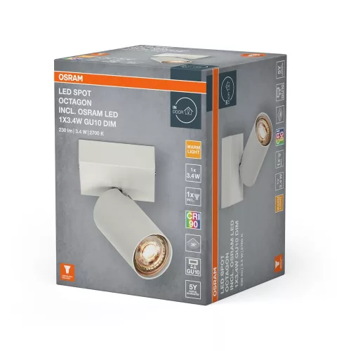 Mennyezeti lámpa SPOT TUBA Reflektor lámpatest GU10 3.4W 2700K meleg fényű 230lm fehér Spot Octagon Osram