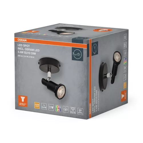 Mennyezeti lámpa SPOT TUBA Reflektor lámpatest GU10 6.8W 2700K meleg fényű 230lm fekete Spot Osram
