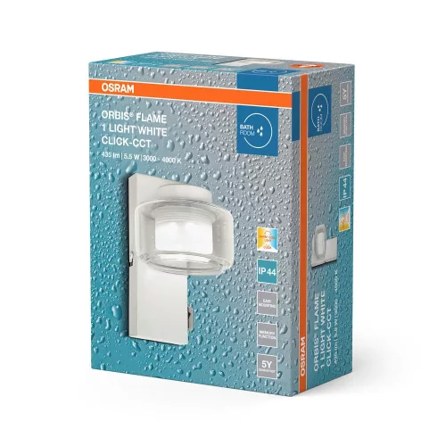 Fürdőszobai LED fali spotlámpa 5.5W 3000-4000K CCT 350lm, fehér IP44 Orbis Osram