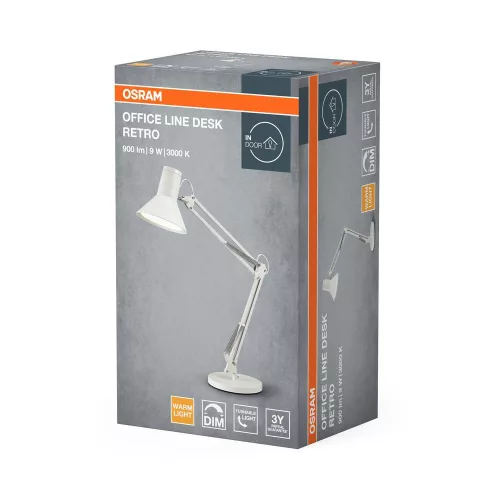 Iskolai asztali rajzlámpa LED lámpatest, dimmelhető, 9W 3000K meleg fényű 617lm, fehér Office Line Osram