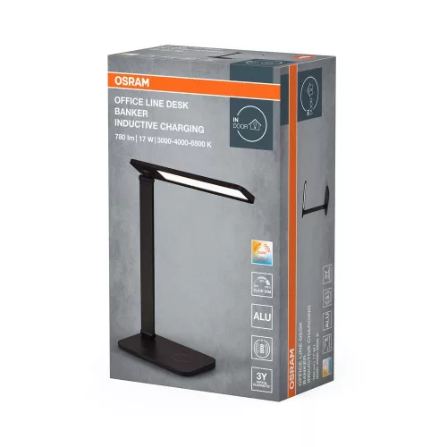 Iskolai asztali rajzlámpa LED lámpatest, dimmelhető, 17W 3000-6500K CCT 465lm, fekete Office Line Osram