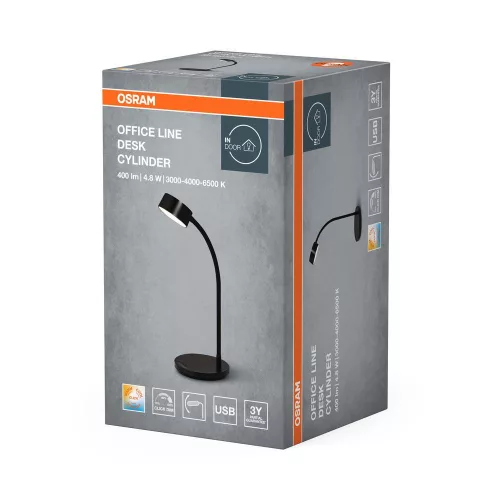 Iskolai asztali rajzlámpa LED lámpatest, dimmelhető, 4.8W CCT 221lm, fekete Office Line Osram