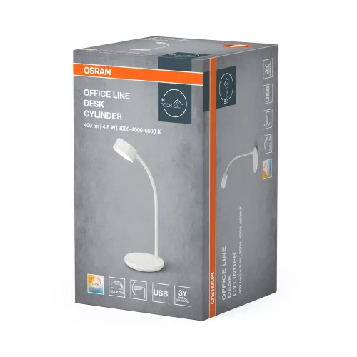 Iskolai asztali rajzlámpa LED lámpatest, dimmelhető, 4.8W CCT 328lm, fehér Office Line Osram