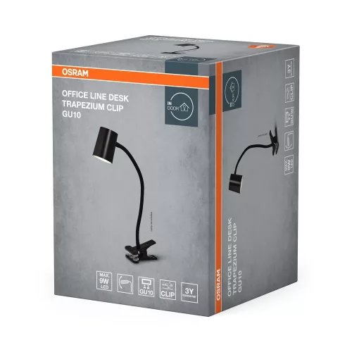 Iskolai asztali rajzlámpa csíptetős, állítható GU10 lámpatest, fekete Office Line Osram