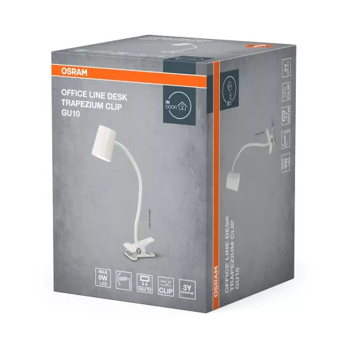 Iskolai asztali rajzlámpa csíptetős, állítható GU10 lámpatest, fehér Office Line Osram