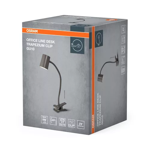 Iskolai asztali rajzlámpa csíptetős, állítható GU10 lámpatest, szürke Office Line Osram