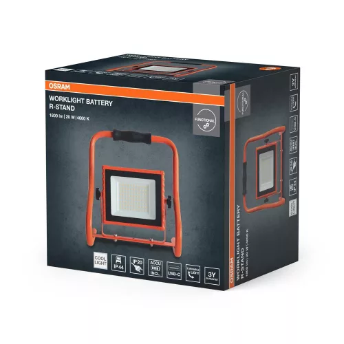 Kültéri LED reflektor akkumulátoros 20W 4000K semleges fehér 1600lm narancssárga IP44 Worklights Osram