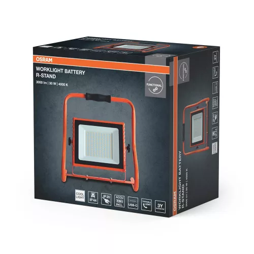 Kültéri LED reflektor akkumulátoros 30W 4000K semleges fehér 2400lm narancssárga IP44 Worklights Osram