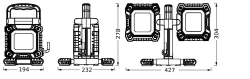 Kültéri LED reflektor hordozható akkumulátoros 60W 6500K hideg fehér 6450lm fekete szürke IP65 Worklights Osram