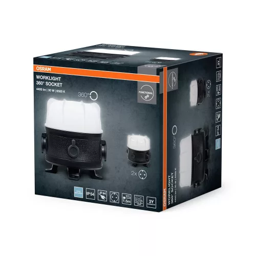 Kültéri LED reflektor hordozható akkumulátoros 30W 6500K hideg fehér 3700lm fekete szürke IP54 IK08 Worklights Osram