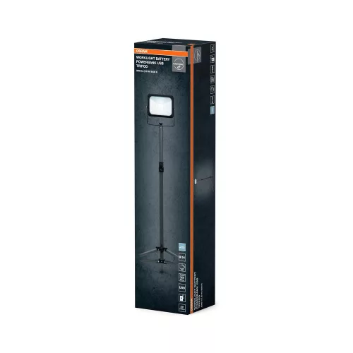 Kültéri LED reflektor állványon akkumulátoros dimmelhető 20W 6500K hideg fehér 2000lm fekete IP54 Worklights Osram