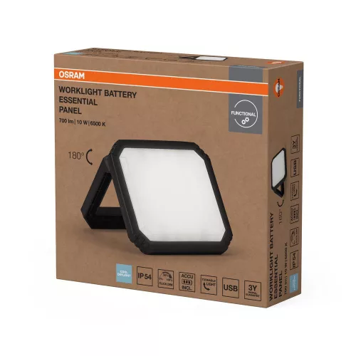 Akkumulátoros kültéri LED reflektor, dimmelhető 10W 6500K hideg fényű 700lm fekete IP54 Essentials Osram