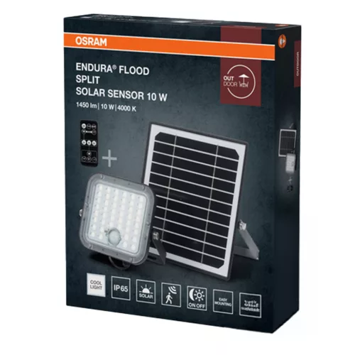 Kültéri LED reflektor Solarny mozgás- és alkonyérzékelővel 10W 1400lm 4000K semleges fehér IP65 fekete távirányító Endura Osram
