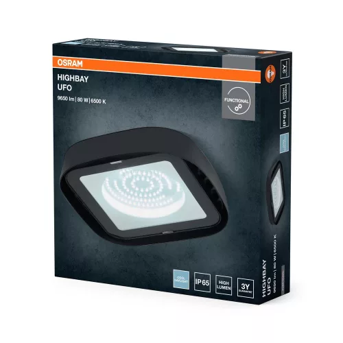 Ipari LED High Bay lámpatest 80W 6500K hideg fényű 9300lm, fekete IP65 Ufo Osram