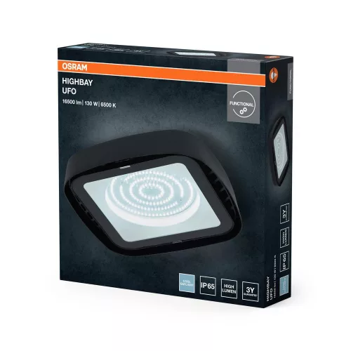 Ipari LED High Bay lámpatest 130W 6500K hideg fényű 15000lm, fekete IP65 Ufo Osram