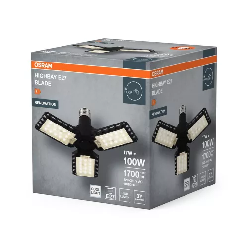 Ipari LED High Bay lámpatest E27 17W 4000K semleges fényű 1700lm fekete Blade Osram