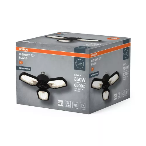 Ipari LED High Bay lámpatest E27 60W 4000K semleges fényű 6500lm, fekete Blade Osram