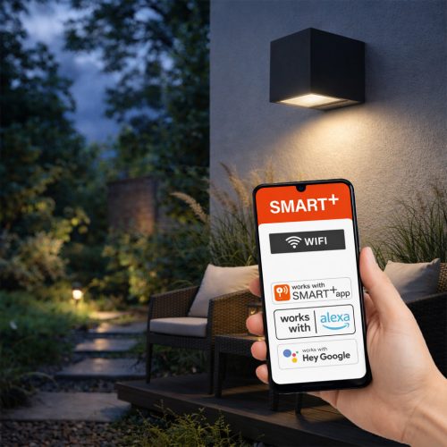 Kerti fali lámpa, kültéri LED homlokzati lámpa, 14W, 550lm, 3000K, meleg, szabályozható fényerejű, szürke, IP44, Osram SMART+ WIFI