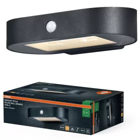   Napelemes kerti fali lámpa, kültéri LED homlokzati lámpa mozgás- és alkonykapcsolóval, 4W, 380lm, 3000K, meleg fekete, IP44, Endura Osram