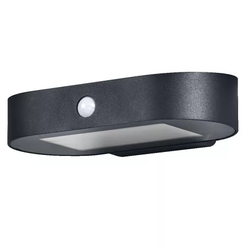 Napelemes kerti fali lámpa, kültéri LED homlokzati lámpa mozgás- és alkonykapcsolóval, 4W, 380lm, 3000K, meleg fekete, IP44, Endura Osram