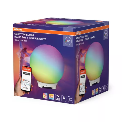 Okos gömb világító lámpa beltéri 2.5W 130lm 2200/6500K RGB akkumulátoros fehér Magic Osram Smart + Wifi