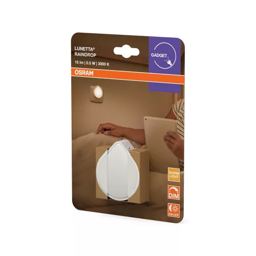 Konnektorba dugható LED éjszakai irányfény alkonyérzékelővel, dimmelhető, 0.5W 3000K meleg fényű 15lm, fehér Lunetta Osram